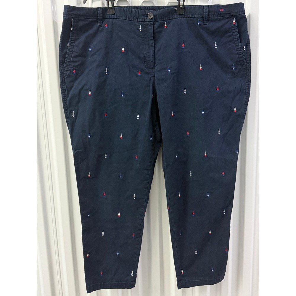 Talbots Girlfriend Chino Women 22W Navy Excellent Embroidered Buoy Crop Pant